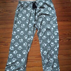 NapChat Gray Sleep/Lounge pants with white paw prints - drawstring - Ladies XL